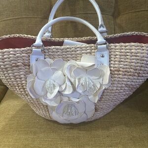 Apostrophe Blush Woven Tote with Cream Floral Details
